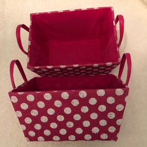 2 pink polka dot baskets